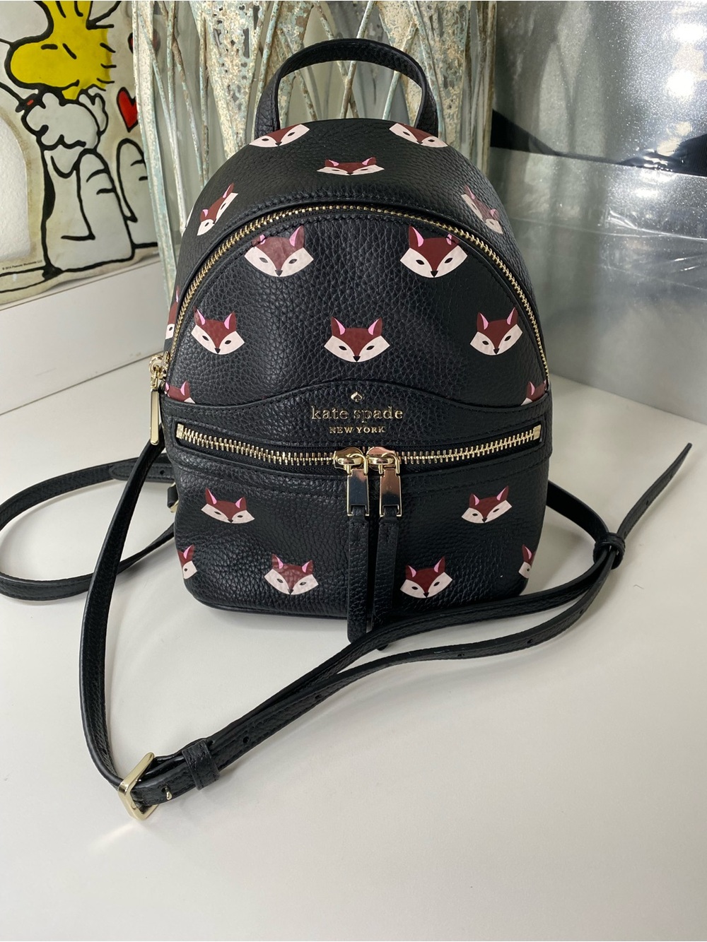kate spade  Fox-Print Mini Backpack with Gold Hardware